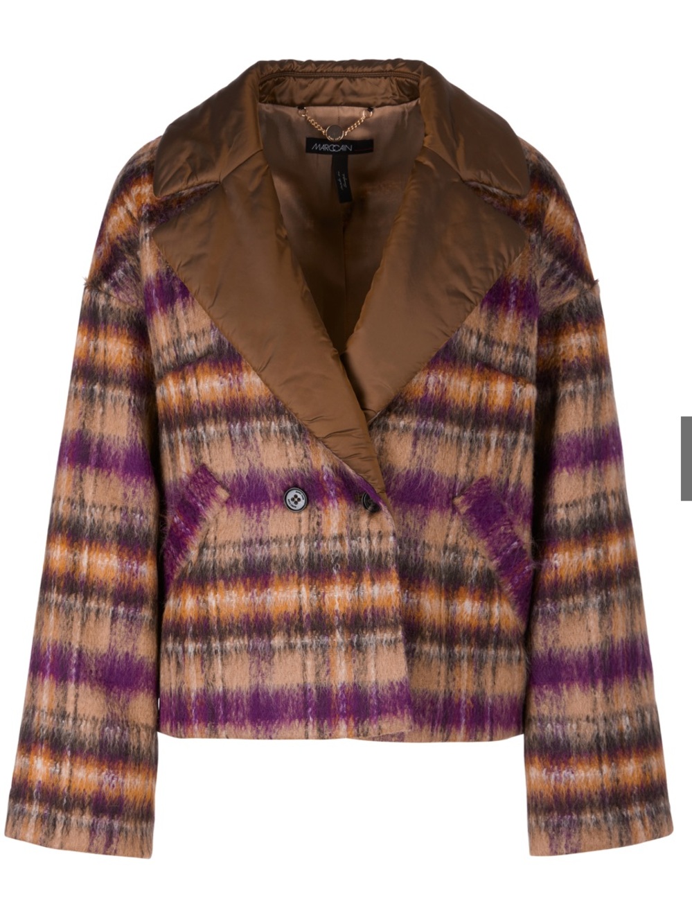 Marc Cain Purple and Brown Plaid Cropped Blazer